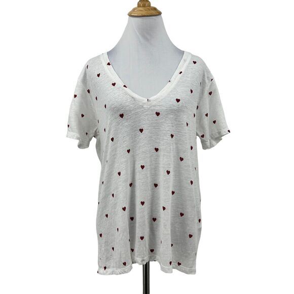 Rails Cara T Shirt Womens S Small Linen Blend Heart Short Sleeve V Neck Tee - Picture 1 of 15